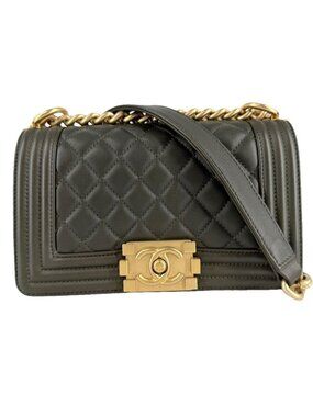 Chanel Shoulder Bag Quilted Boy 20 CC Logo Bag Crossbody Boy Lambskin Khaki